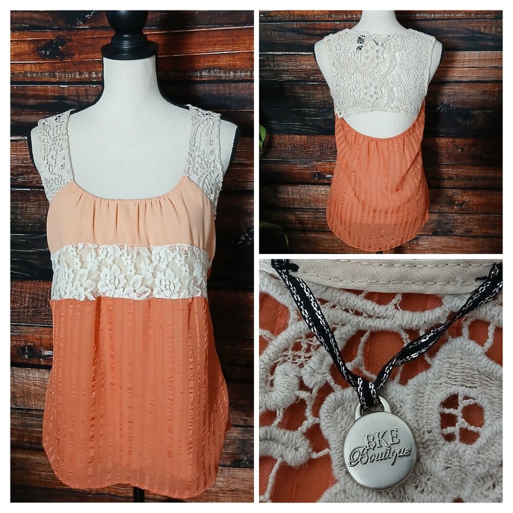 Buckle BKE Boutique Peasant Tank Top S Crochet Cutout Flowy Boho Peach